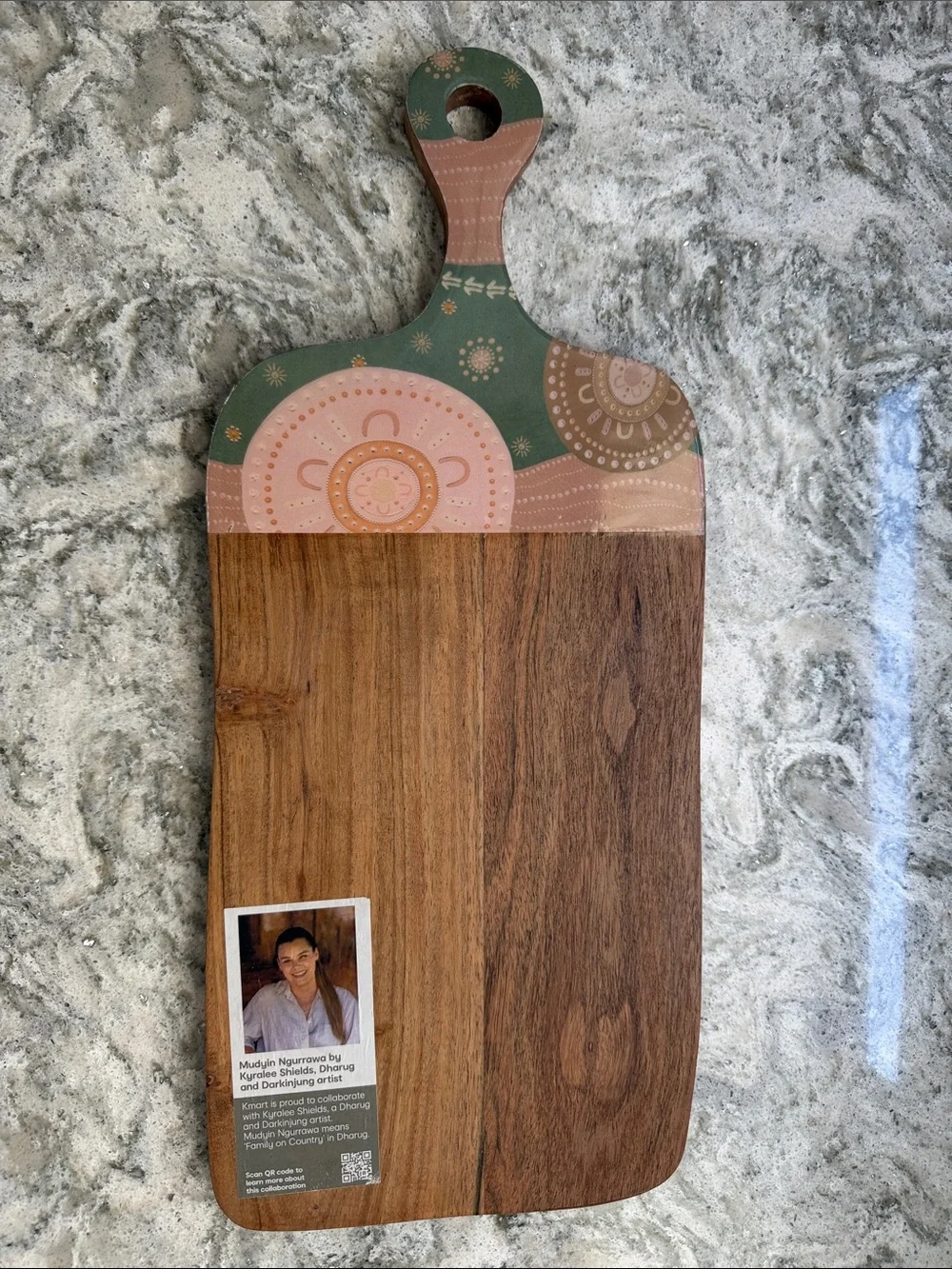 Decorative Acacia Wood Serving Board in Green and Pink, charcuterie board
